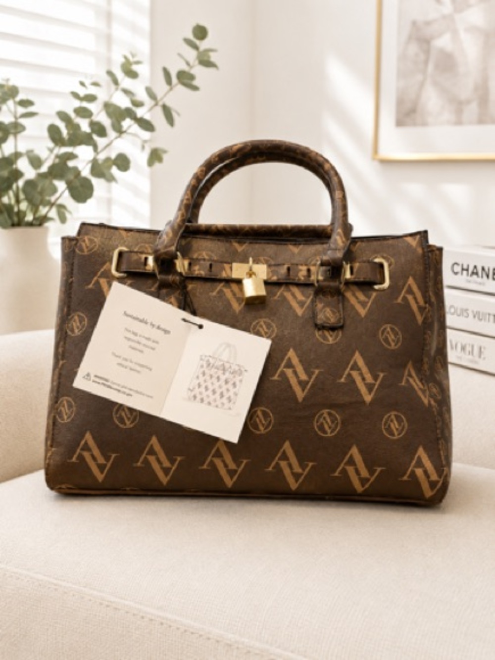 Adrienne Vittadini Brown Monogram Satchel Shoulder Bag
